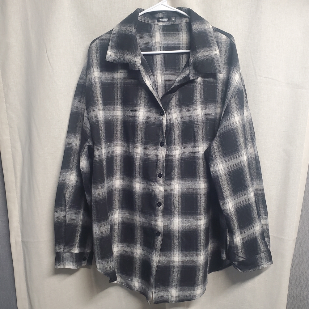 SHEIN Black and White Plaid Button Down Shirt